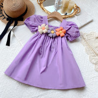 Toddler Girls Sweet Daily Floral Decor Solid Color A-line Skirt  Purple