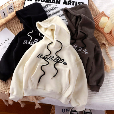 Toddler Boy Autumn Casual Solid Color Letter Long Sleeves Hooded Pullover Sweater