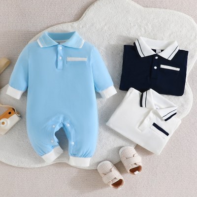 Baby boy Solid Color Long-Sleeve Polo Jumpsuit