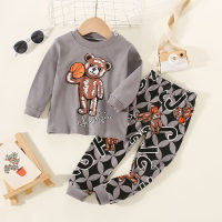 Children's home clothes set pure cotton children's autumn clothes and long johns boys and girls infant underwear  Gray