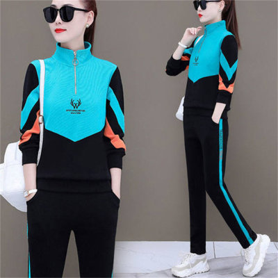 2PCS sports suit loose large size stand collar casual running suit two-piece suit