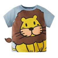 Betop Summer Cartoon Lion Half Sleeve Boys T-Shirt Short Sleeve Pure Cotton New Children Baby Summer Clothing One Piece Dropshipping  Blue