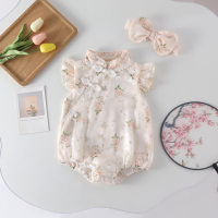 Baby girl summer princess one-piece harem baby triangle bag fart dress cheongsam embroidered mesh skirt hundred day clothes  Pink