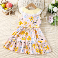 Toddler Girl Allover Floral Printed Lapel Patchwork Sleeveless Dress  Pink
