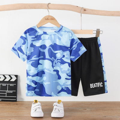 2-piece Kid Boy Camouflage Pattern Short Sleeve T-shirt & Patchwork Shorts