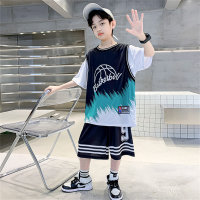 New summer boys' basketball uniforms for children, quick-drying uniforms for middle and large children, two-piece suits  Black