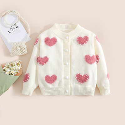 Toddler Girl  Casual Cute Knit Heart-shaped Cardigan Sweater