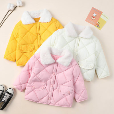 Toddler Girl  Solid Color Button-down Cotton-padded Jacket