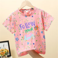 Girls short-sleeved T-shirts summer new styles for middle and large children loose half-sleeved summer tops children's fashionable bottoming shirts  Pink