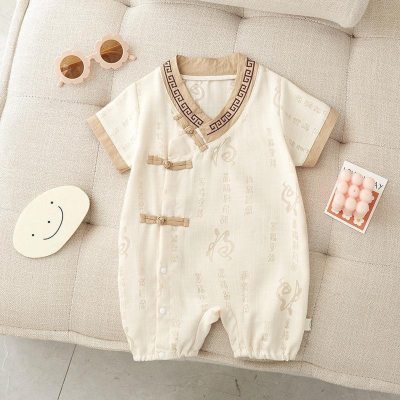 Baby one-piece summer short-sleeved crawl suit newborn Hanfu outer wear thin one-year-old dress baby going out crawl suit