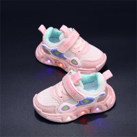 Children's color matching breathable luminous solid soft sole Velcro sports shoes  Pink