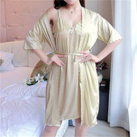 2-Piece Women Sexy Silk Solid Color Adult Pajamas Set  Champagne