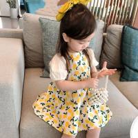 Vestido floral para niñas, nuevo estilo, vestido de princesa de limón pastoral pequeño y fresco, vestido de verano para niña  Amarillo