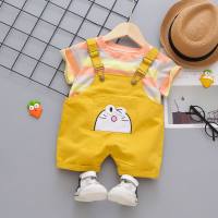 Children's suits boys and girls cartoon overalls two-piece suits summer fashion baby T-shirts  Yellow