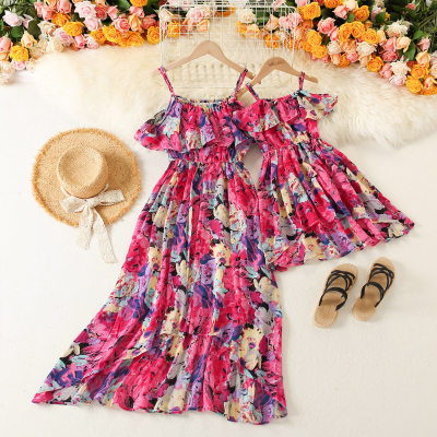 Sweet Floral Print Long Dress for Mom and Me