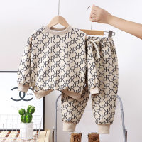 2-Piece Toddler Girl Autumn Casual Letter Print Contrast Color Stitching Long Sleeves Tops & Pants  Beige