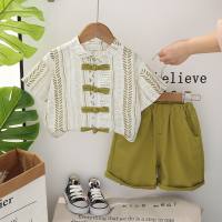 Boys summer shirt suit 2024 new style boy baby summer children's triangle Tang suit short-sleeved suit  Green