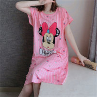 Women Sweet and cute cartoon short sleeves Pajamas skirt  Hot Pink