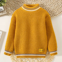Toddler Boy Solid Color Stripe Pattern Mock Neck Knitted Sweater  Yellow