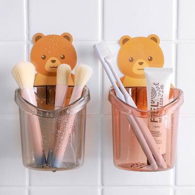 Douyin's populaire salle de bain ours porte-brosse à dents mural sans couture autocollant ours câlin support de rangement porte-brosse à dents pour enfants