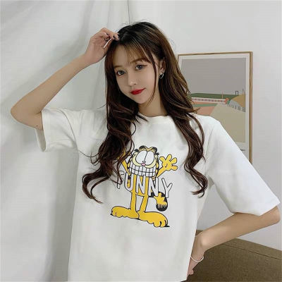 Camiseta com estampa Garfield de manga curta para meninas adolescentes