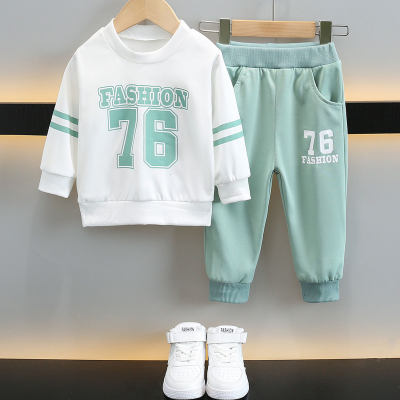 2-Piece Toddler Boy Autumn Casual Solid Color Number Letter Print Long Sleeves Tops & Pants