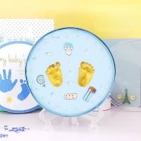Newborn hand and foot prints mud fetal hair souvenirs diy baby hand and foot prints 100 days full moon first birthday gift  Blue
