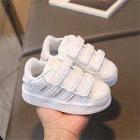 Children's striped print white shell toe sneakers  White