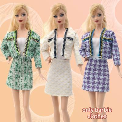 Vestido barbie 30cm, roupas de boneca de 11 polegadas, temperamento, estilo pequena fragrância, terno de saia fashion de três peças