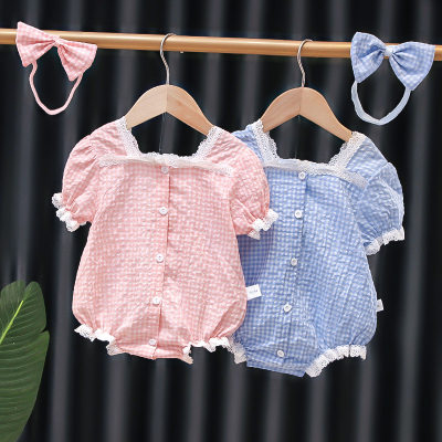 Summer thin newborn infant and toddler super sweet and pure little princess style jumpsuit for baby girl to go out trendy bag fart clothing