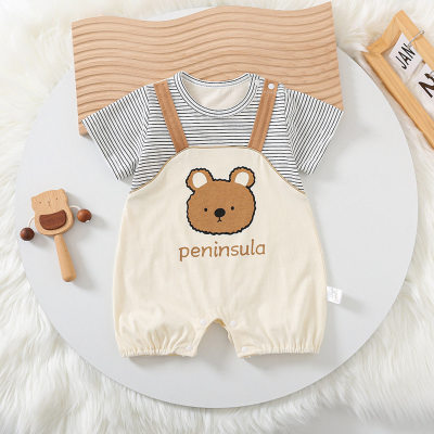 Baby short-sleeved jumpsuit, newborn cartoon bear jumpsuit, fashionable male and female baby going out crawling clothes trendy