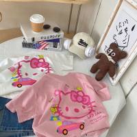 Girls Summer Clothing Children's Clothing 2023 New T-shirt Baby Girl Cute Cartoon Print Children's Short Sleeve Top T-Shirt  Pink