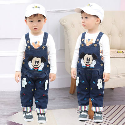Children's denim overalls for baby girls, baby pants, baby outer wear, children's clothing, spring pants for boys aged 1-3 years old