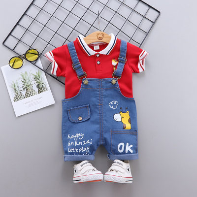 Kinder-Overall-Anzug für 0–4 Jahre, Jungen-POLO-Shirt mit Cartoon-Hirschmuster, Sommer-Kinder-Kurzarm-Cross-Border