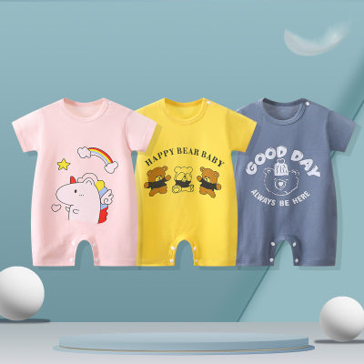 Tutine per bambini 2024 estate nuovo stile puro cotone per bambini vestiti striscianti all'aperto a maniche corte vestiti harem sottili neonati