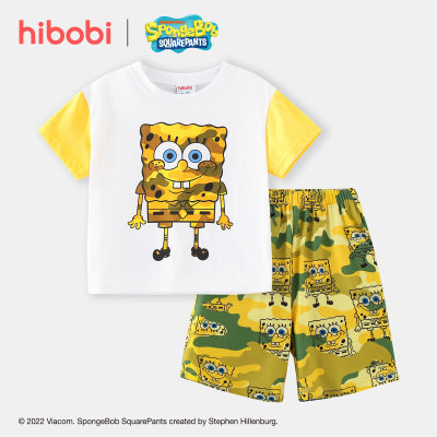 Hibobi x SpongeBob - Camiseta y pantalones cortos de algodón con estampado informal para niños pequeños