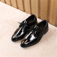 Boys' leather shoes spring and autumn 2023 British style fashion low-heeled student performance shoes children's pointed toe lace-up leather shoes  Black