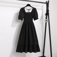 Women's high-end temperament waist slimming floral dress  Black