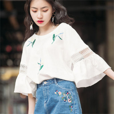 Teen Girl Hollow Lace Bell Sleeve Top