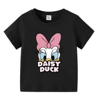 Camiseta de manga corta con dibujos animados de bebé para niños, de algodón puro, Daisy Duck, verano 2024, tops de nuevo estilo para niños y niñas pequeños y medianos  Negro