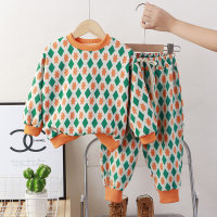 Top e pantaloni a maniche lunghe con cuciture a colori a contrasto con stampa di lettere casual autunnali per bambina da bambino in 2 pezzi  Giallo