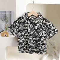 Children's shirts summer short-sleeved boys' tops baby coats children's clothing Hong Kong style casual trend wholesale  Black