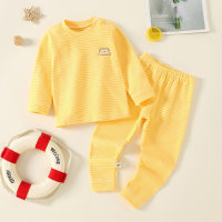Kid Stripes Bear Printed T-shirt & Pants Pajamas  Yellow