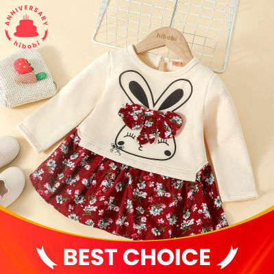 Kaninchenmuster Blumen bedrucktes Kleid für Kleinkind Mädchen