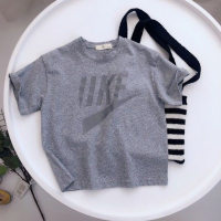 Boys' summer trendy T-shirt tops short-sleeved loose pullover versatile thin breathable unisex clothes trendy  Gray