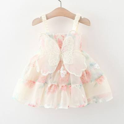 New summer style wings behind the colorful flowers chiffon princess suspender skirt
