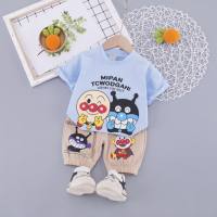 New style summer clothes for boys and girls, cartoon short-sleeved suits for 1 to 3 years old, summer baby clothes, handsome and fashionable  Blue
