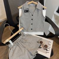 New style girls shorts suit summer lapel sleeveless vest two-piece suit  Gray