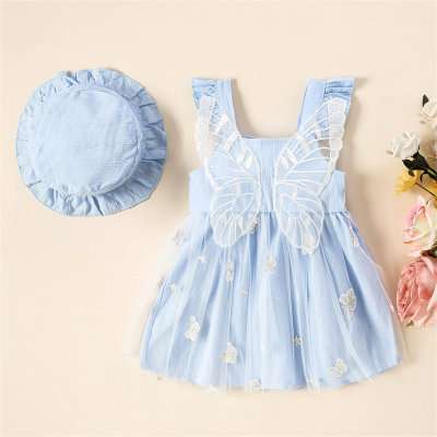 Toddler Girl Simulated Butterfly  Dress & Hat