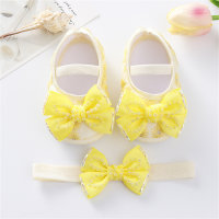 Baby bow rhinestone shoes headband set princess shoes  Yellow